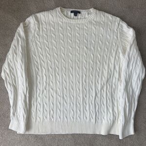 Lands End Cable Knit Sweater Womens 3X Cream Crewneck Preppy Cabincore Cozy